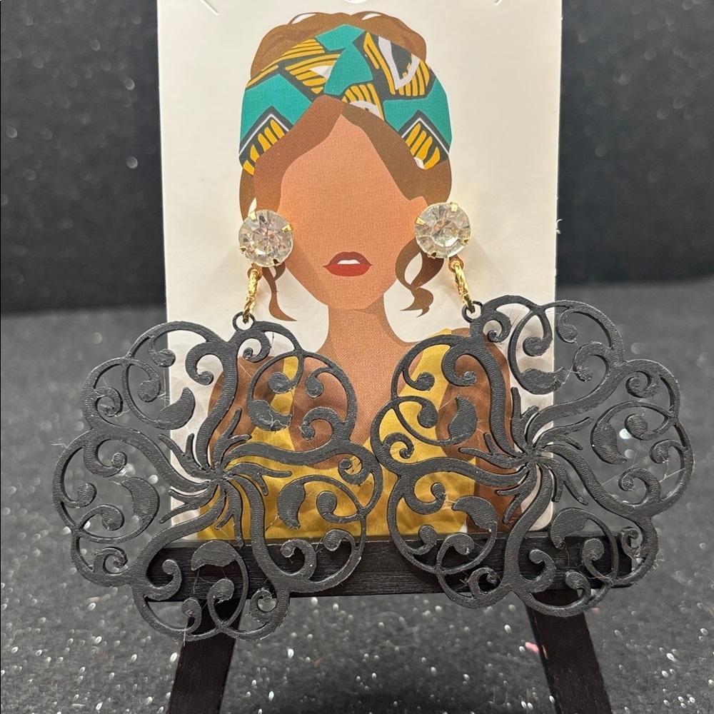 Black Filigree Earrings - Picture 3 of 4